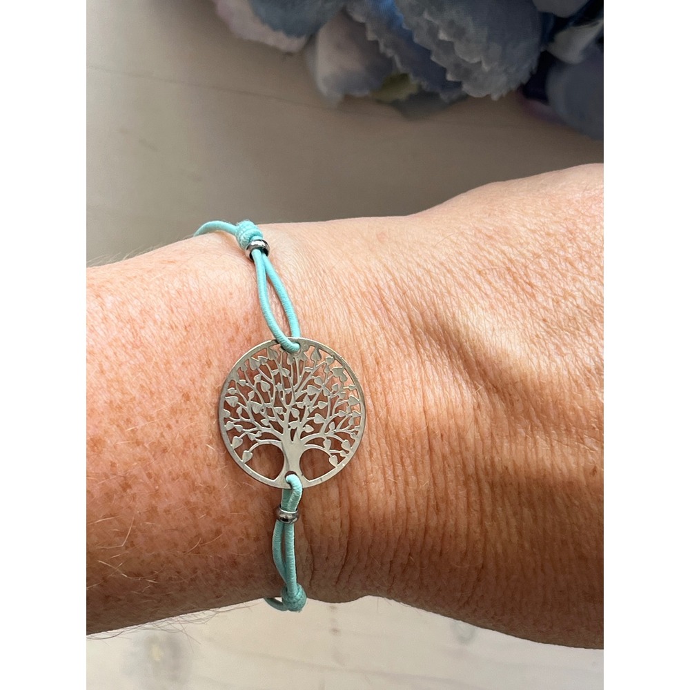 Tree of Life Bracelet Silver Tone Charm on Adjustable Cord Bracelet - Picture 3 of 5